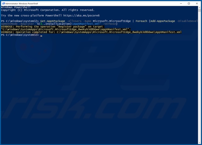 Ingrese el comando en Windows Powershell y presione la tecla Enter para ejecutarlo