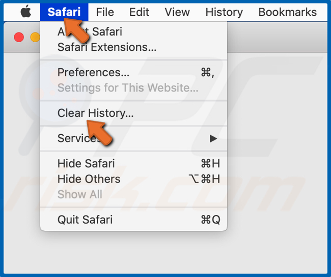 Abra el menú de Safari y haga clic en Borrar Historial