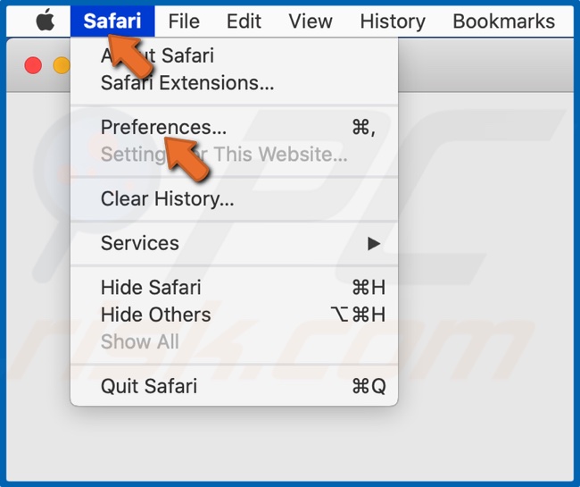 Abra el menú de Safari y haga clic en Preferencias