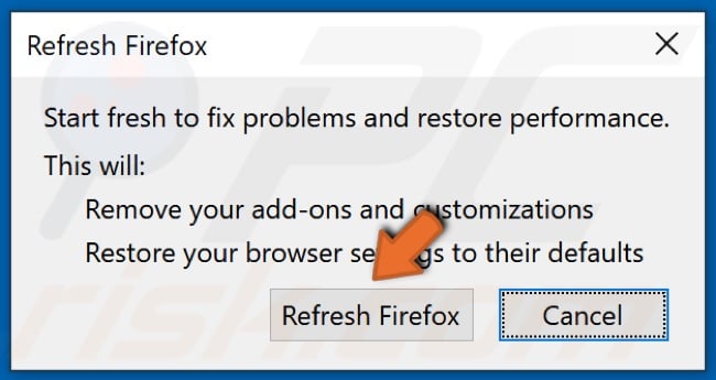 Haga clic en Actualizar Firefox para confirmar la acción.