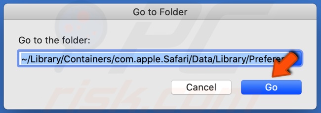 Abra la ventana Ir a la carpeta e ingrese la ruta del archivo com.apple.Safari.plist