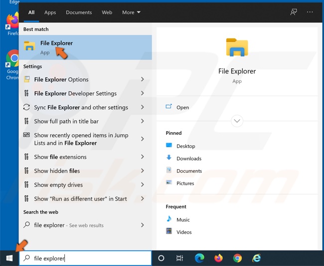 Escriba Explorador de Archivos en el cuadro de búsqueda y haga clic en el resultado