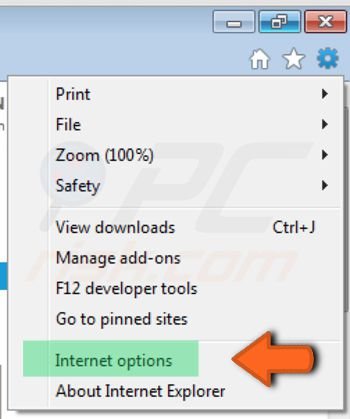 restablecer la configuración de Internet Explorer haciendo clic en opciones de internet
