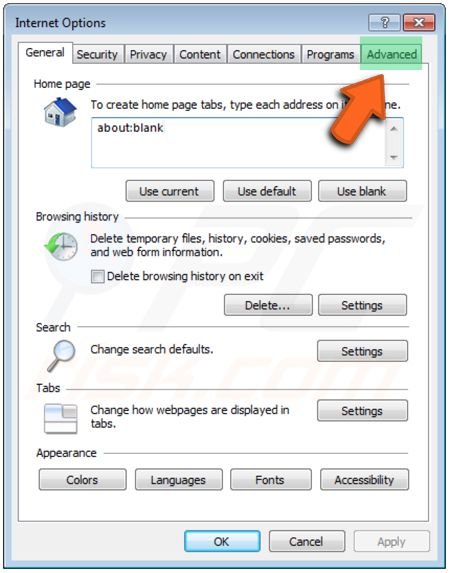 restablecer la configuración de Internet Explorer haciendo clic en la pestaña opciones avanzadas