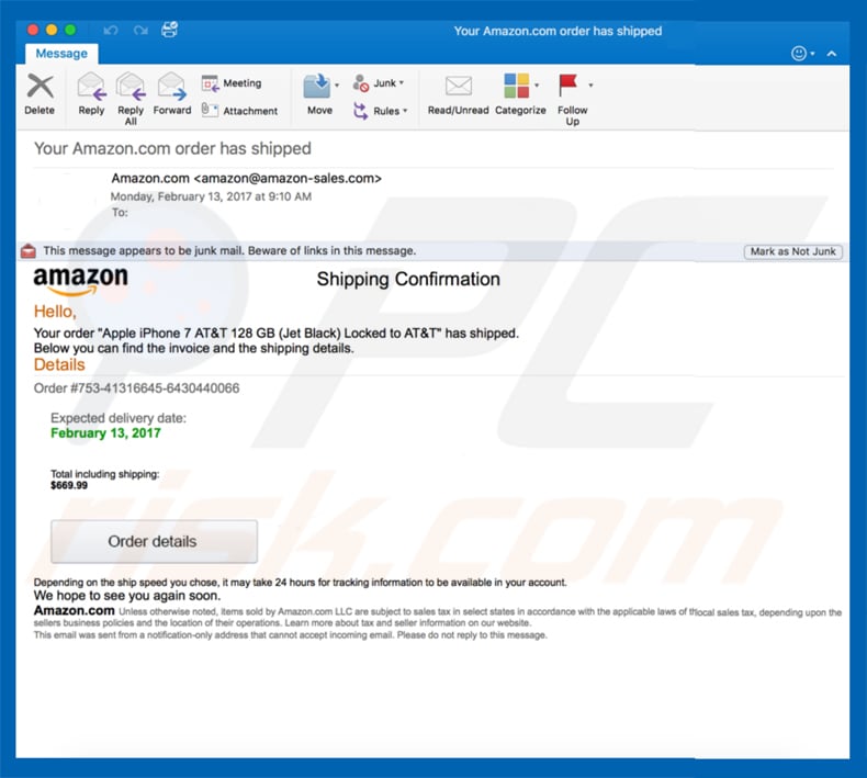 ejemplo de phishing amazon correo basura