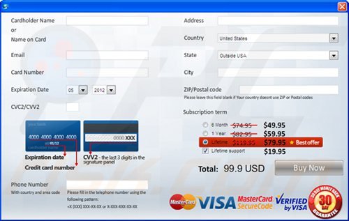 ejemplo de página web usada para recaudar dinero de los falsos antivirus