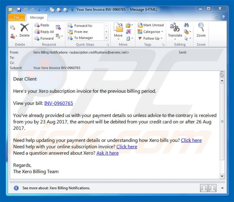 ejemplo de correo basura phishing factura