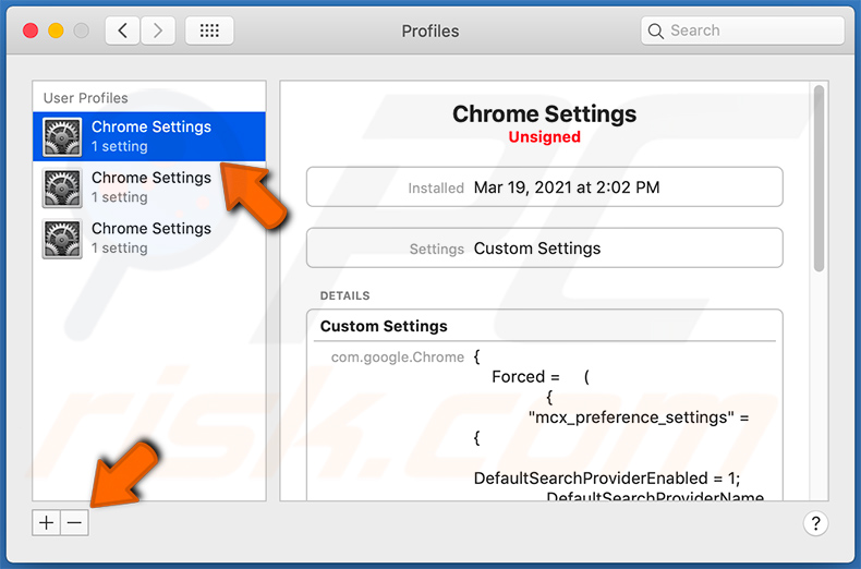 Elimine los perfiles maliciosos agregados por LookupDisplay (paso 2)