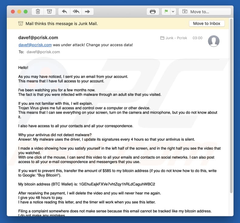 Ejemplo de carta de correo electrónico de phishing