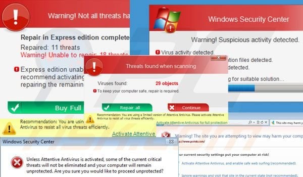 Attentive Antivirus genera ventanas emergentes de advertencia falsas