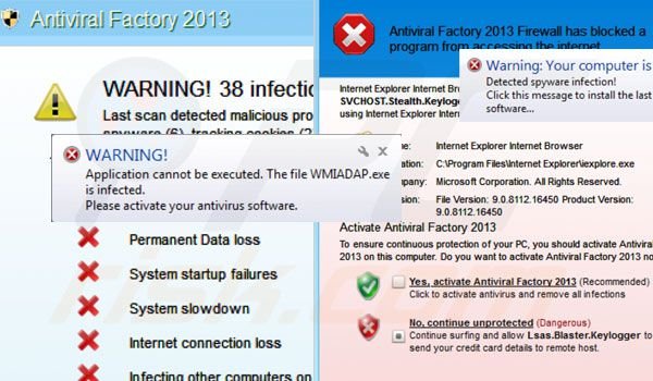 Antiviral Factory 2013 generando ventanas emergentes de advertencia falsas