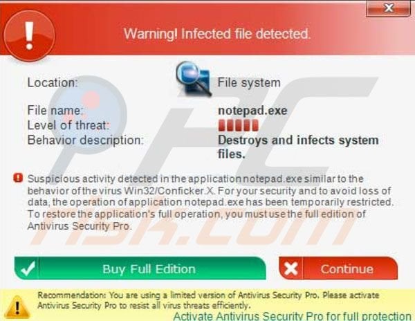 Antivirus Security Pro generando ventanas emergentes de advertencia falsas