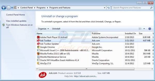 desinstalar Ask toolbar