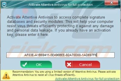 Activar Attentive Antivirus usando una clave de activación recuperada