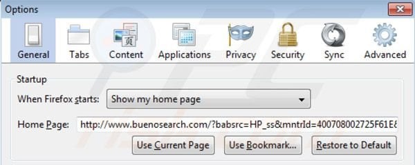 BuenoSearch homepage in Mozilla Firefox
