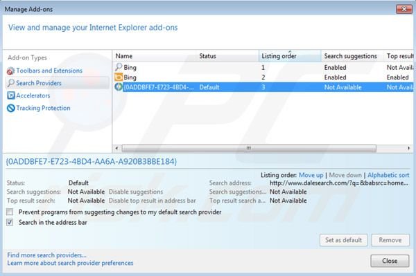 Dalesearch buscador por defecto en Internet Explorer