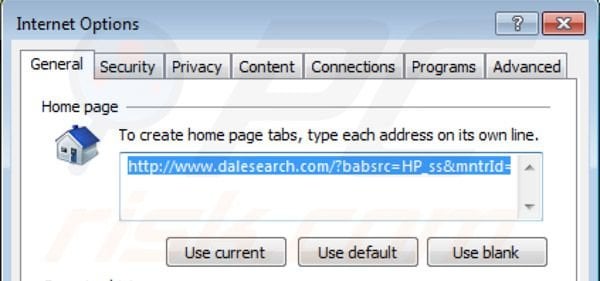 Página de inicio de Dalesearch en Internet Explorer