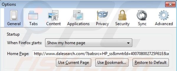 página de inicio Dalesearch en Mozilla Firefox