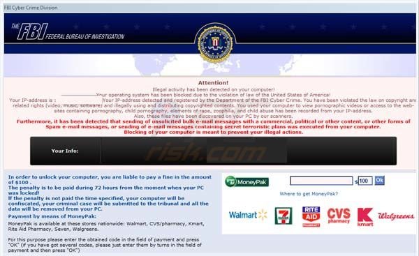 Virus FBI MoneyPak - estafa de bloqueo de pantalla