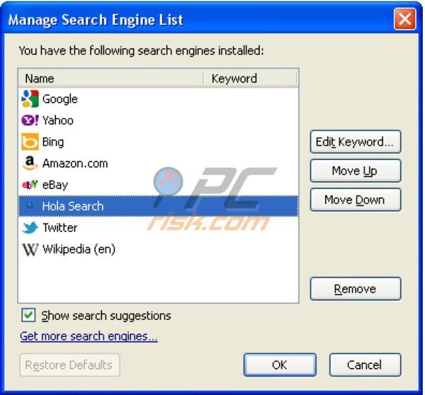 Eliminar Holasearch.com de Mozilla FireFox