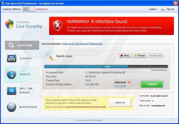 Live Security Professional (falso programa antivirus)