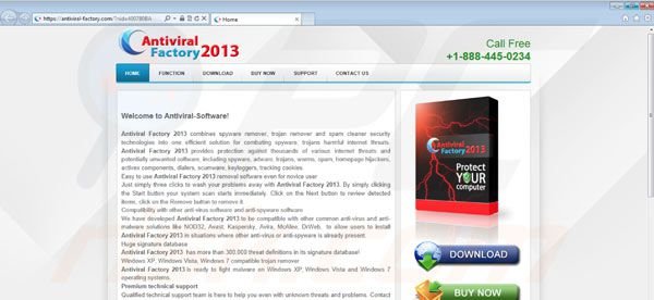 Sitio web malintencionado creado para distribuir Antiviral Factory 2013