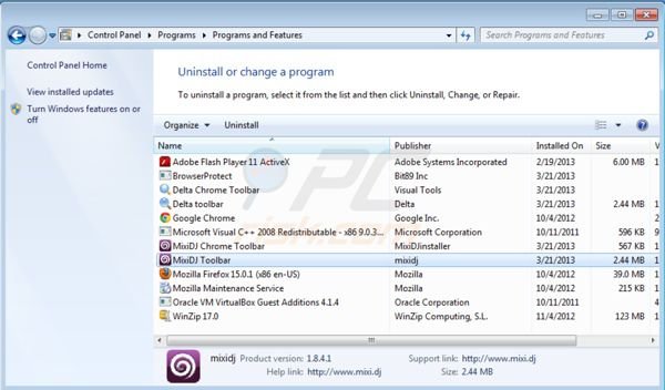 desinstalar MixiDJ Toolbar
