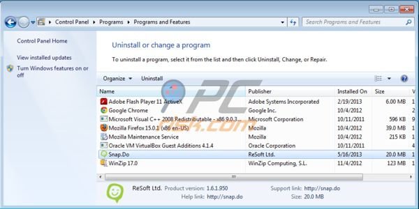 Search.snapdo.com redirect uninstall