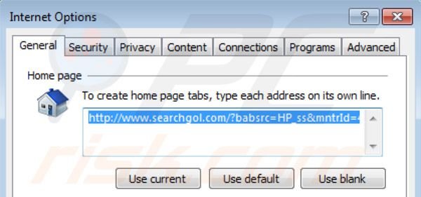 página de inicio Searchgol en Internet Explorer