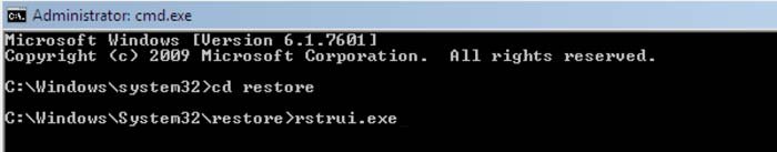Restauración del sistema usando la línea de comandos, rstrui.exe