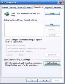 configuración de red local en opciones de internet