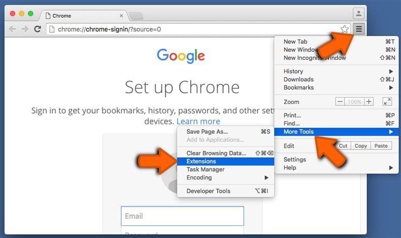 Eliminando extensiones maliciosas de Google Chrome paso 1
