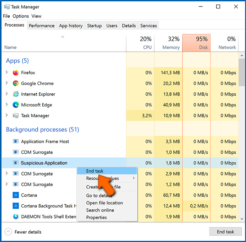 Terminar un proceso a través del Administrador de Tareas de Windows