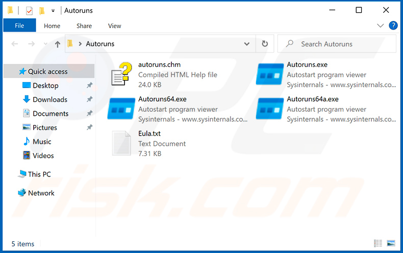 Extraer el archivo Autoruns.zip y ejecutar la aplicación Autoruns.exe