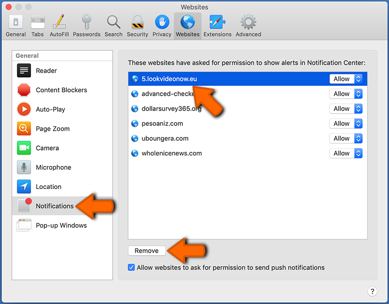 Deshabilitar las notificaciones del navegador web en Safari - macOS (paso 2)