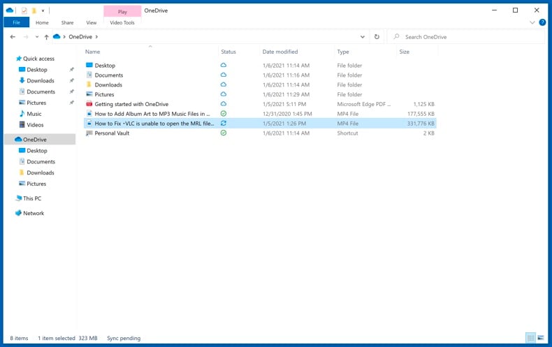 Estados de archivo en la carpeta OneDrive