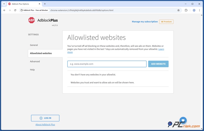 Adblock Plus Lista de sitios web permitidos