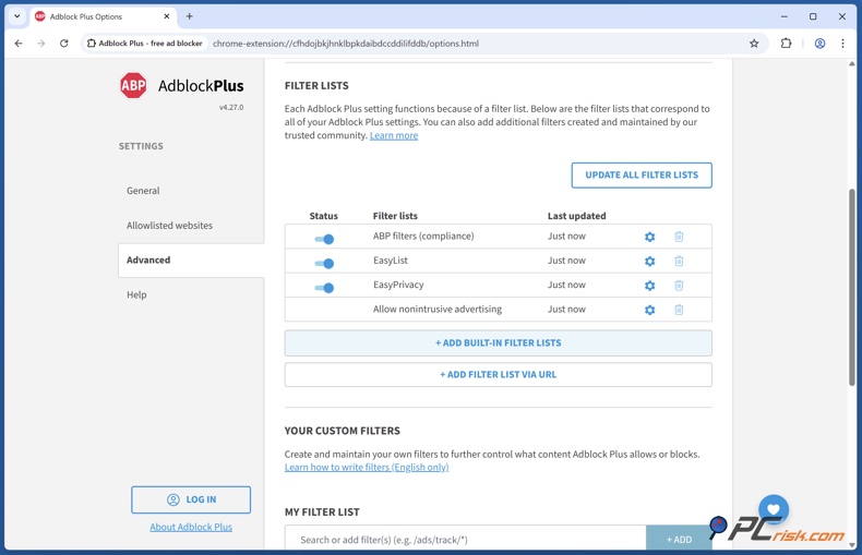 Adblock Plus EasyPrivacy filtro