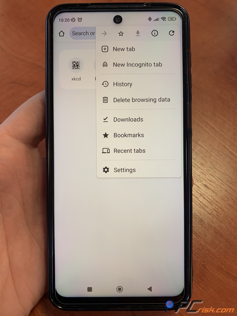 Adblock Browser pantalla de inicio en Android