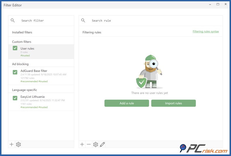 AdGuard reglas y filtros personalizados