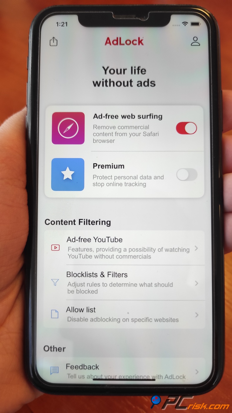 AdLock para el panel de control de iOS