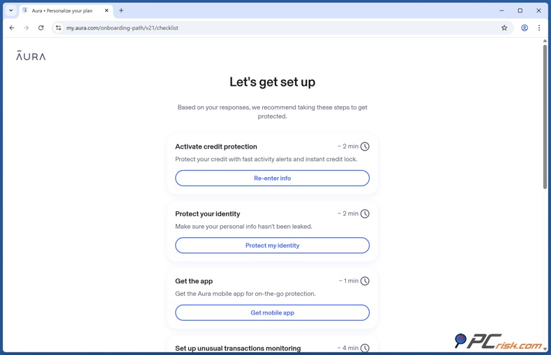 Aura Configuración de la cuenta