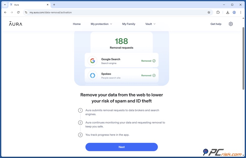 Servicio de eliminación de Aura Data Broker