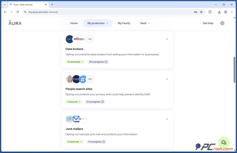 Solicitudes de eliminación de datos de Aura para reducir el correo basura