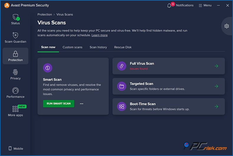 avast malware escaneos Windows