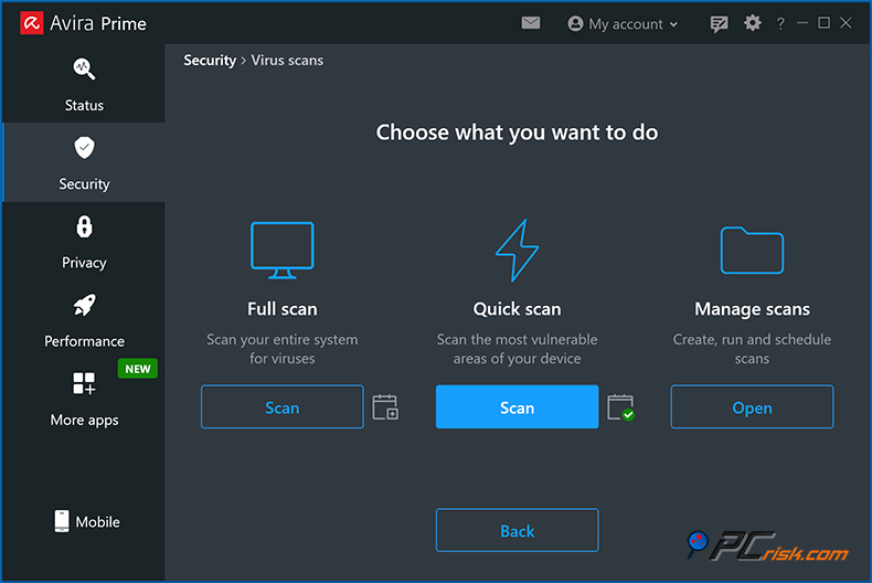 avira opciones de escaneo