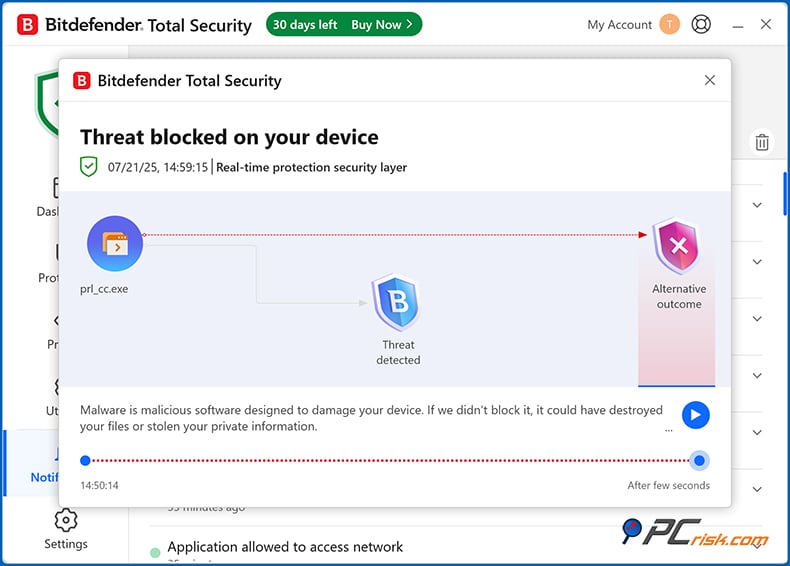bitdefender protección en tiempo real