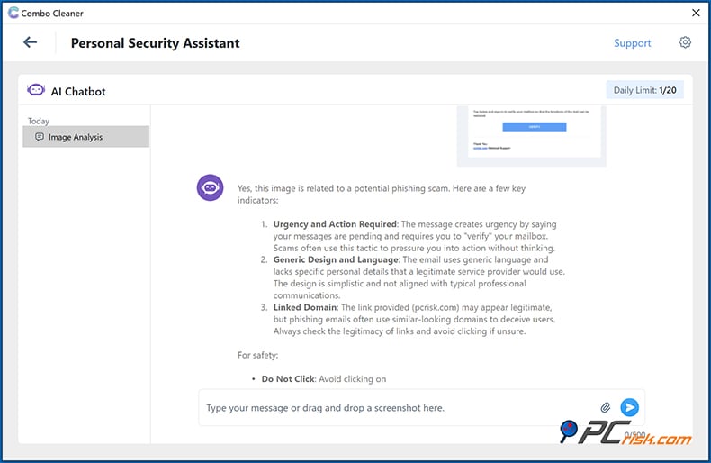 Combo Cleaner función de asistente de seguridad personal