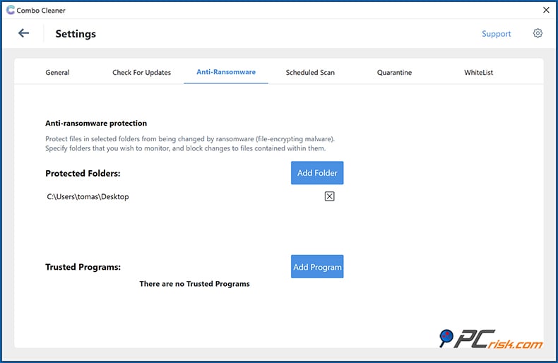 Combo Cleaner función anti-ransomware