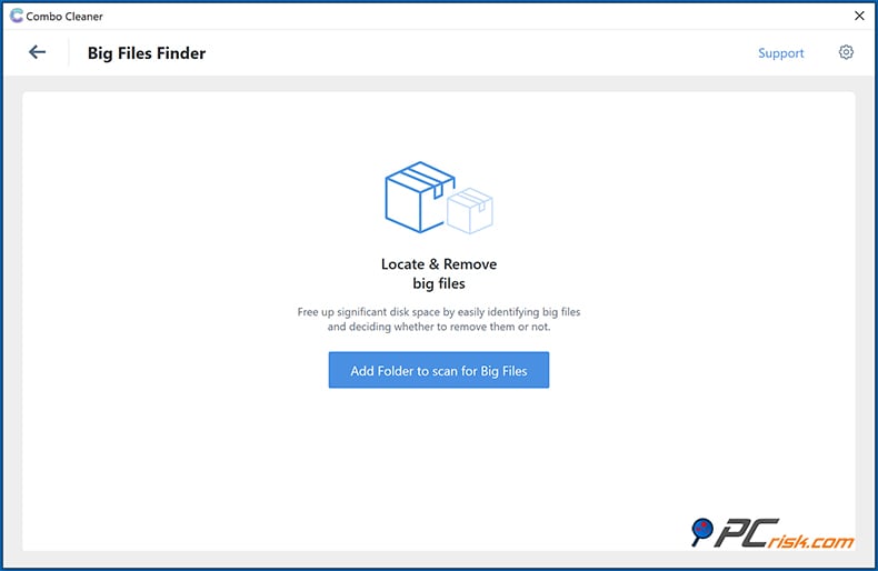 Combo Cleaner Función de búsqueda de archivos grandes en Windows